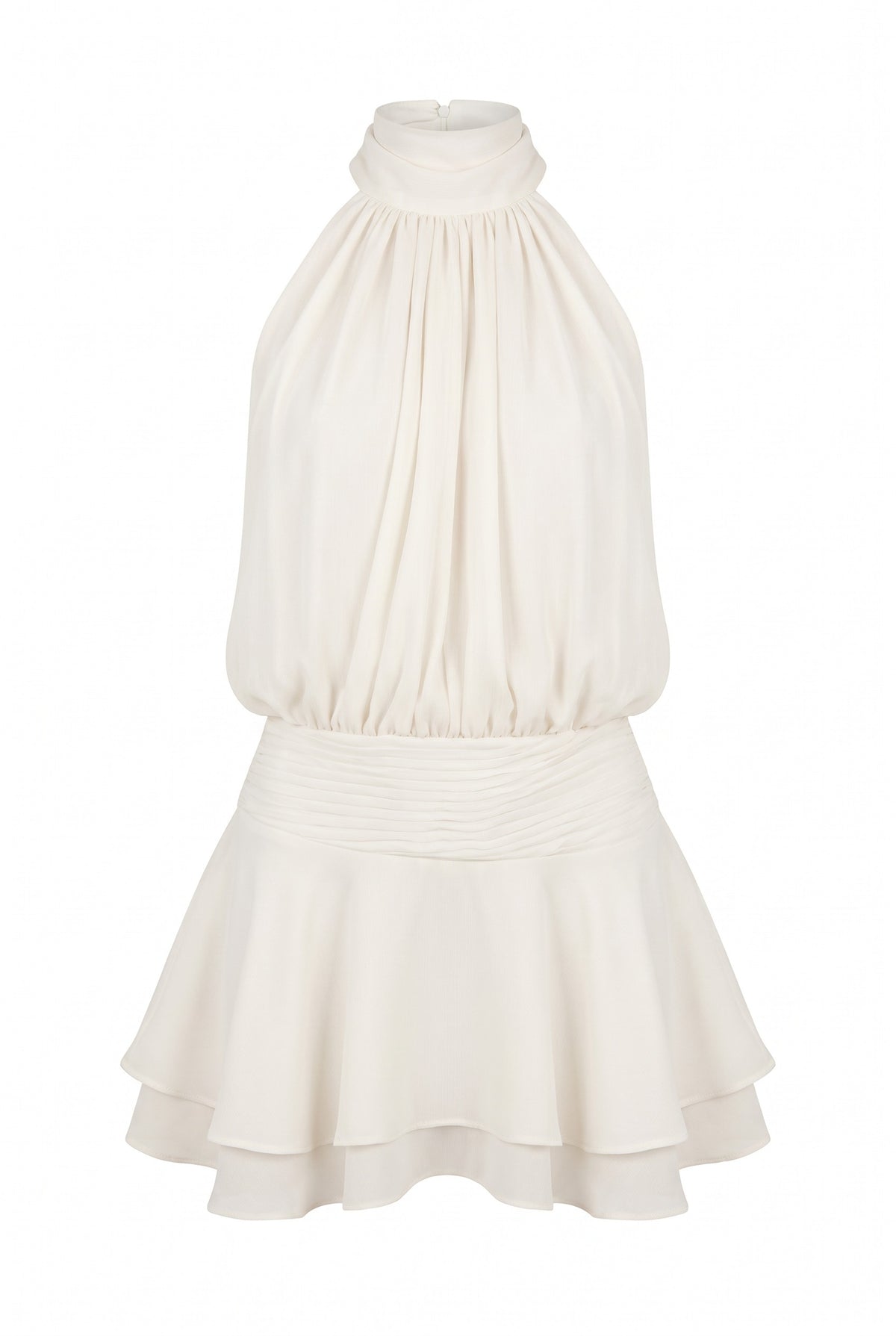 Kovelle gathered halter mini dress in ivory, flat product view