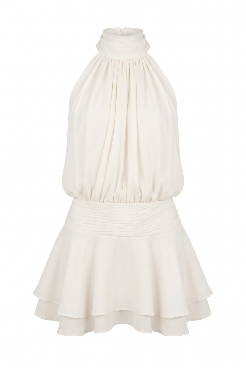 Kovelle gathered halter mini dress in ivory, flat product view