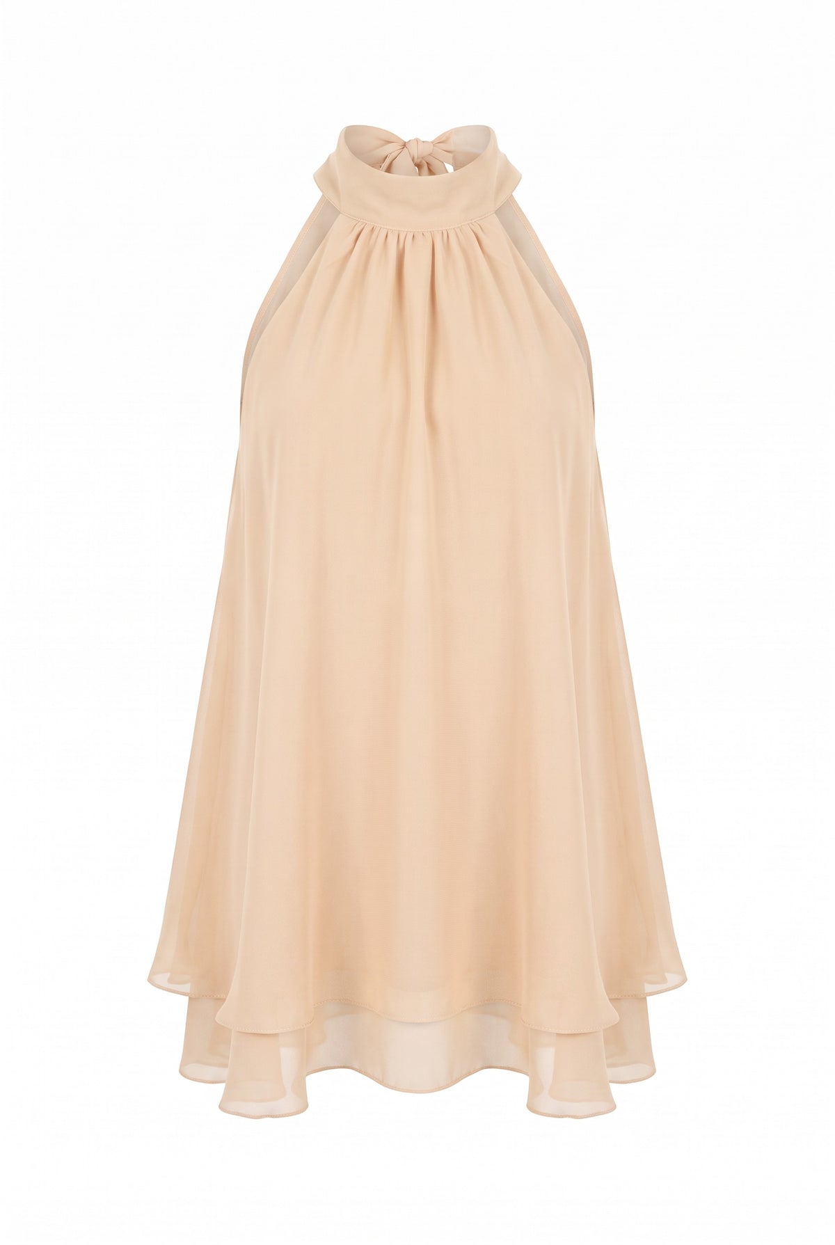 Kovelle halter ruffle hem blouse in apricot, flat product view