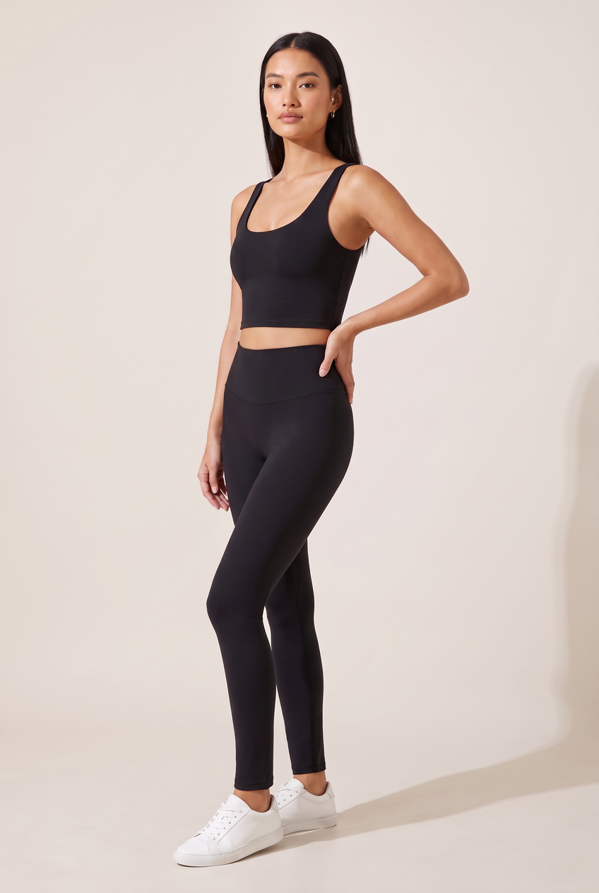 Kovelle high waist sculpt legging in black, three-quarter view on model