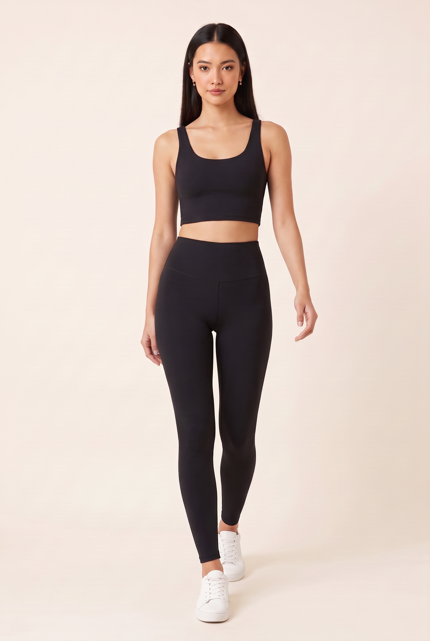 Kovelle high waist sculpt legging in black, walking, full length on model