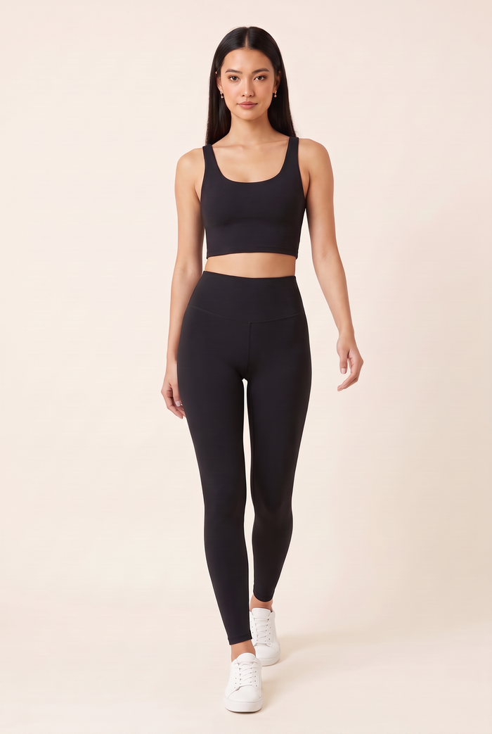 Kovelle high waist sculpt legging in black, walking, full length on model