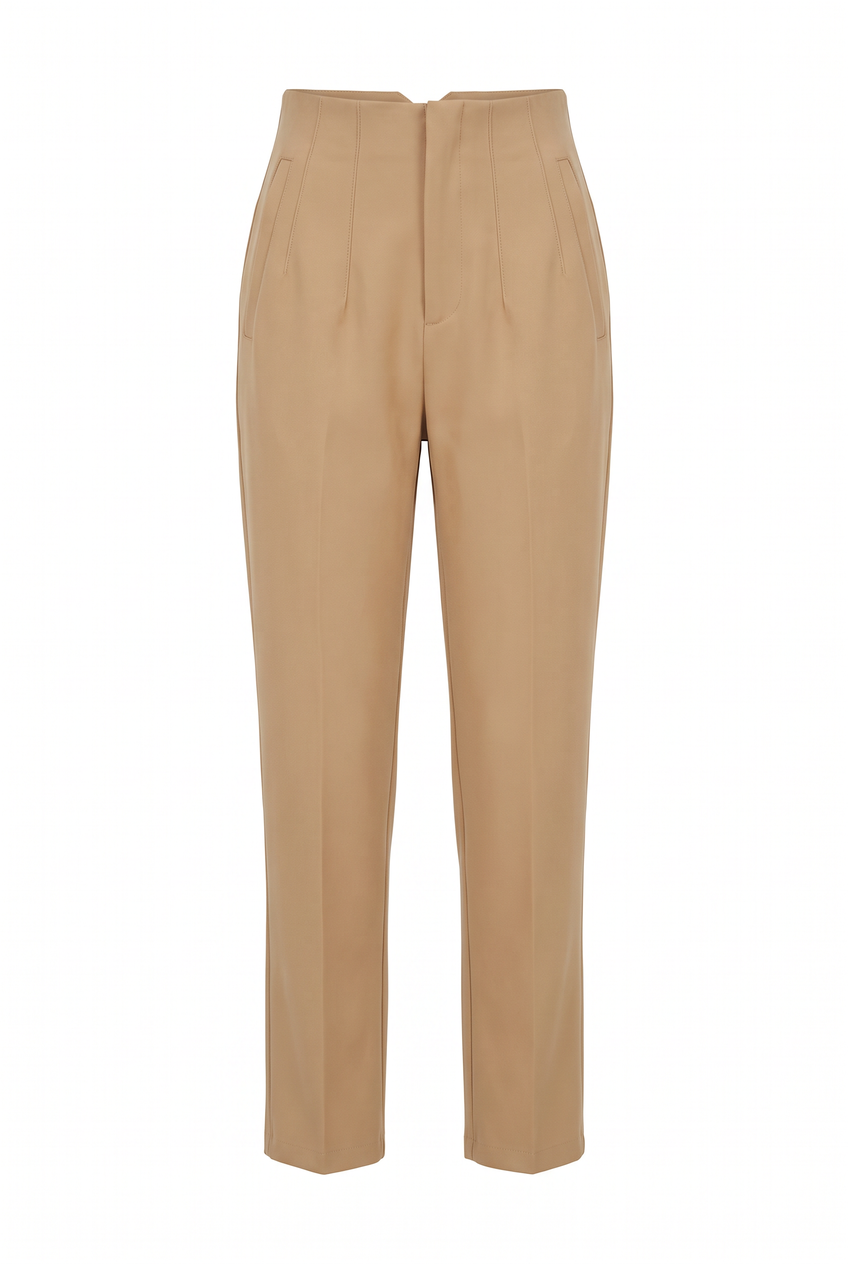 Kovelle high waist tailored trousers in camel, flat product view