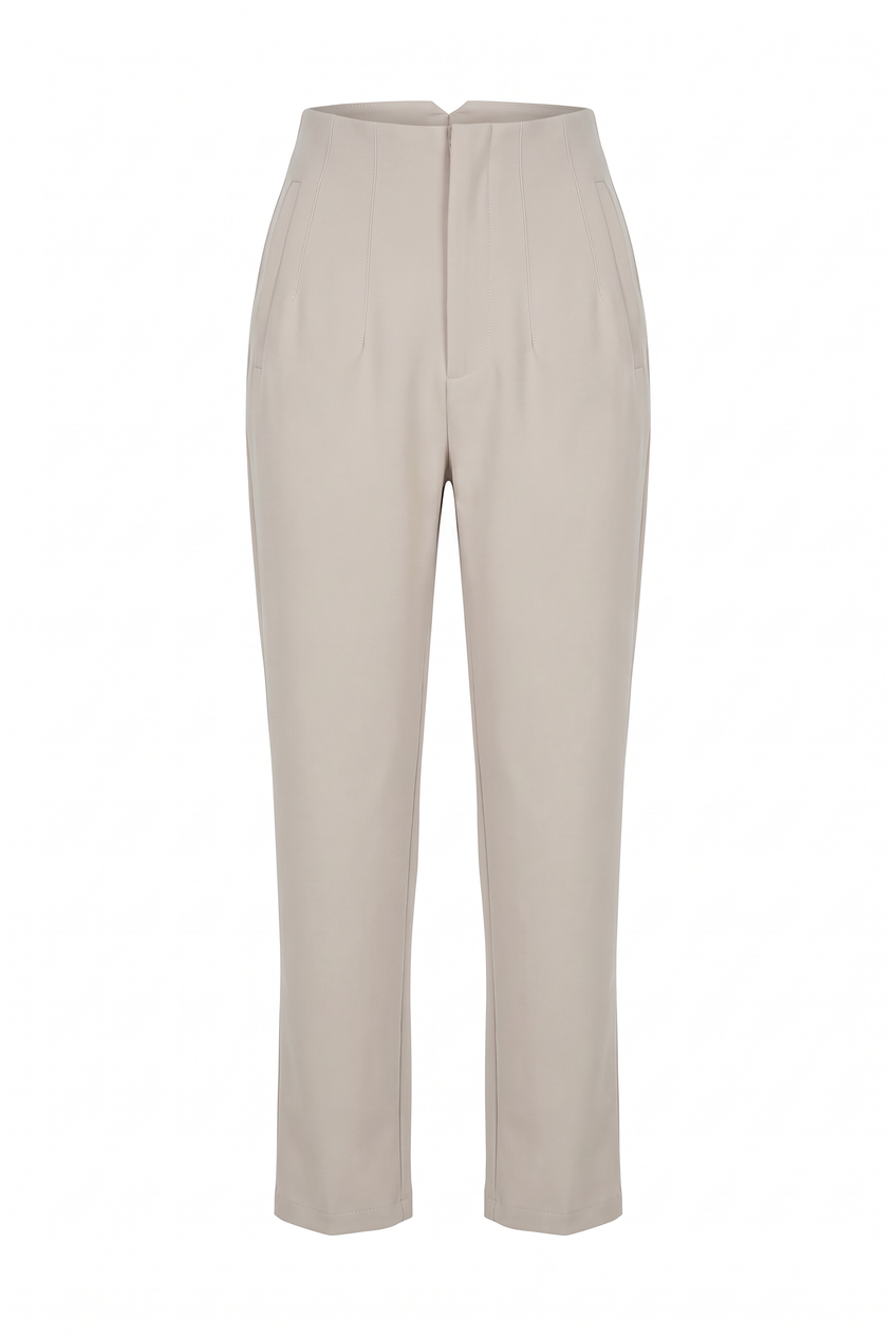 Kovelle high waist tailored trousers in taupe, flat product view showing the full garment