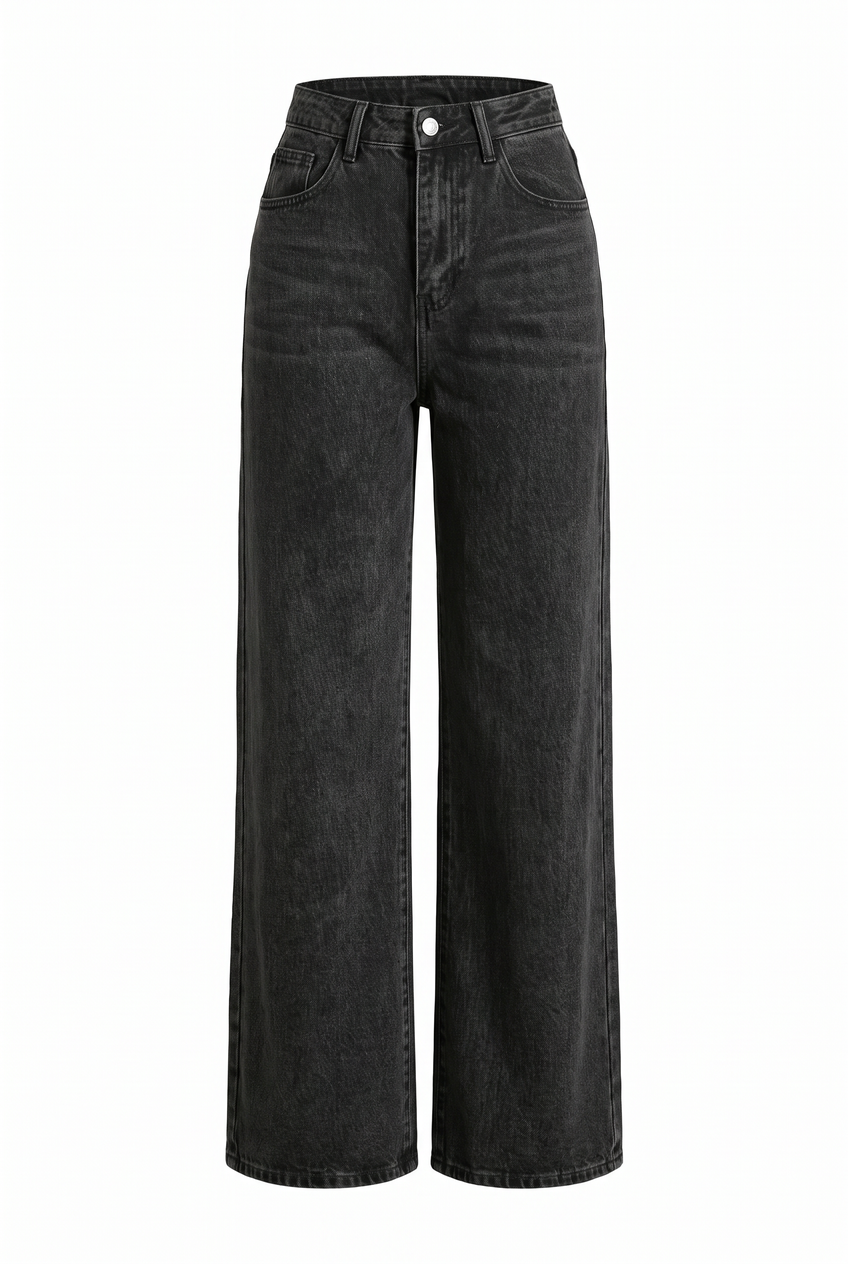 Kovelle high waist wide leg jeans in black, flat product view