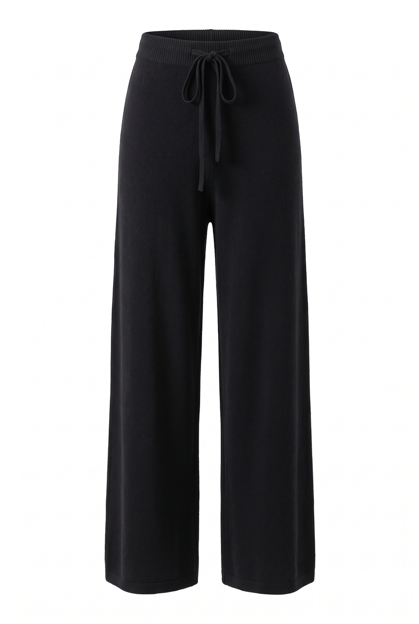 Kovelle knitted wide leg trousers in black, flat product view