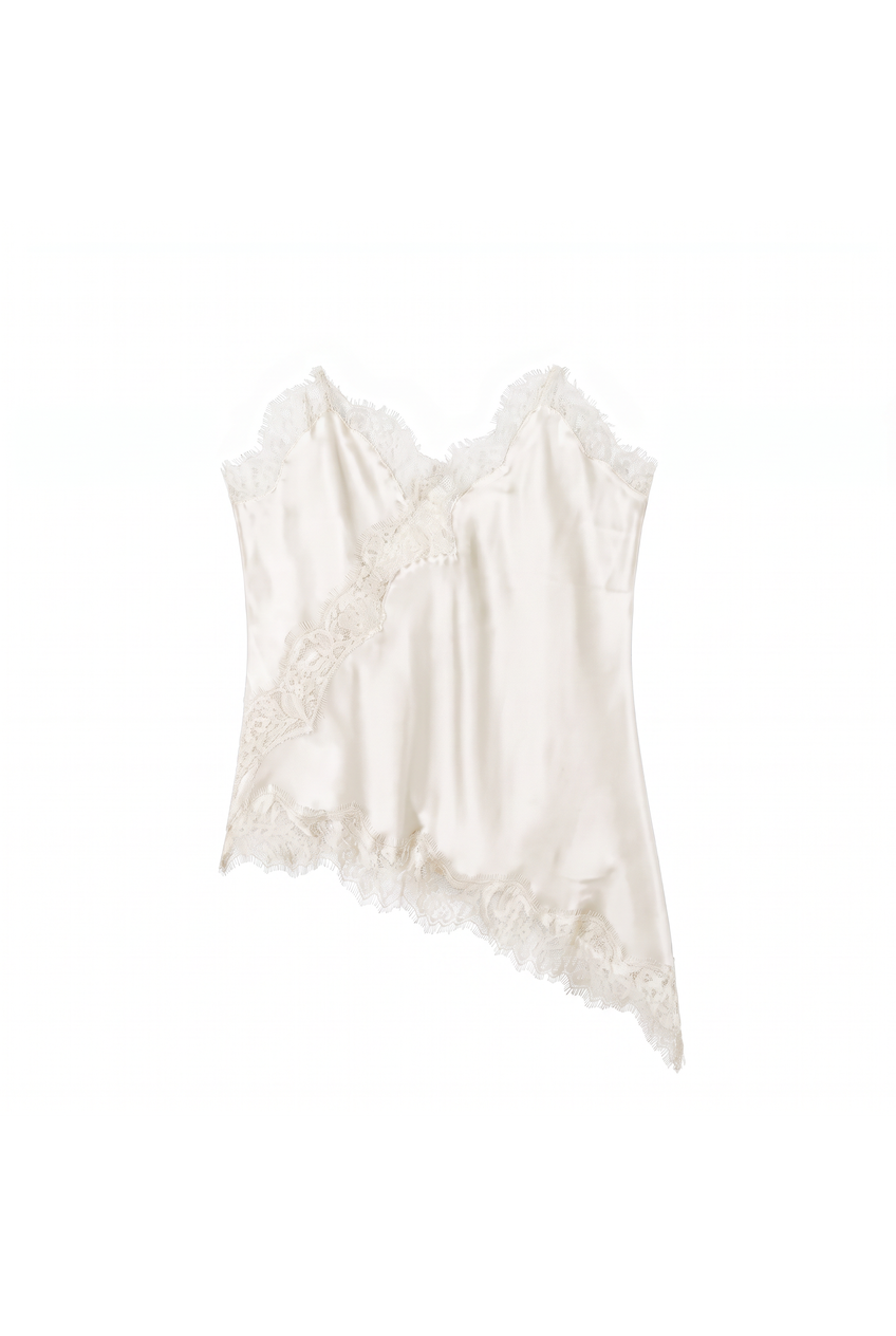 Kovelle lace panel satin cami in white, flat product view