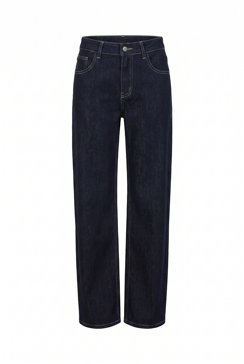 Kovelle low-rise wide leg jeans in indigo, flat product view showing the full garment