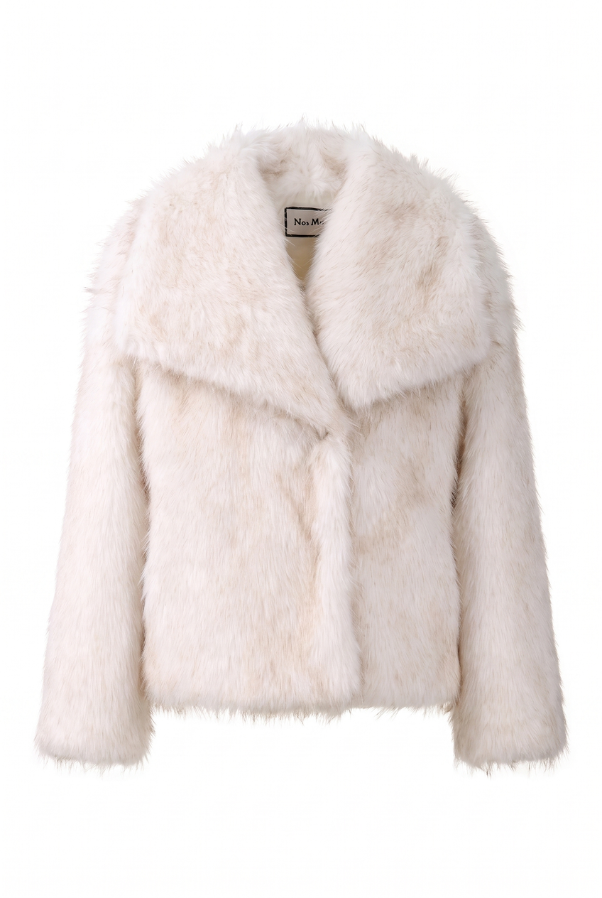 Kovelle oversized faux fur jacket in cream, flat product view