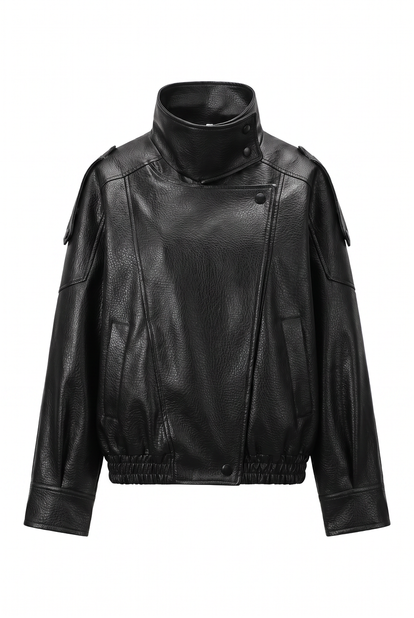 Kovelle oversized faux leather jacket in black, flat product view