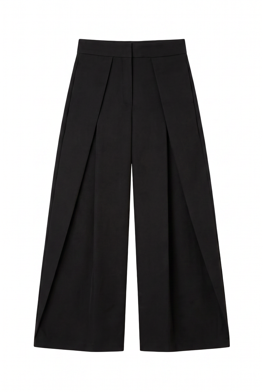 Kovelle pleated wide leg trousers in black, flat product view