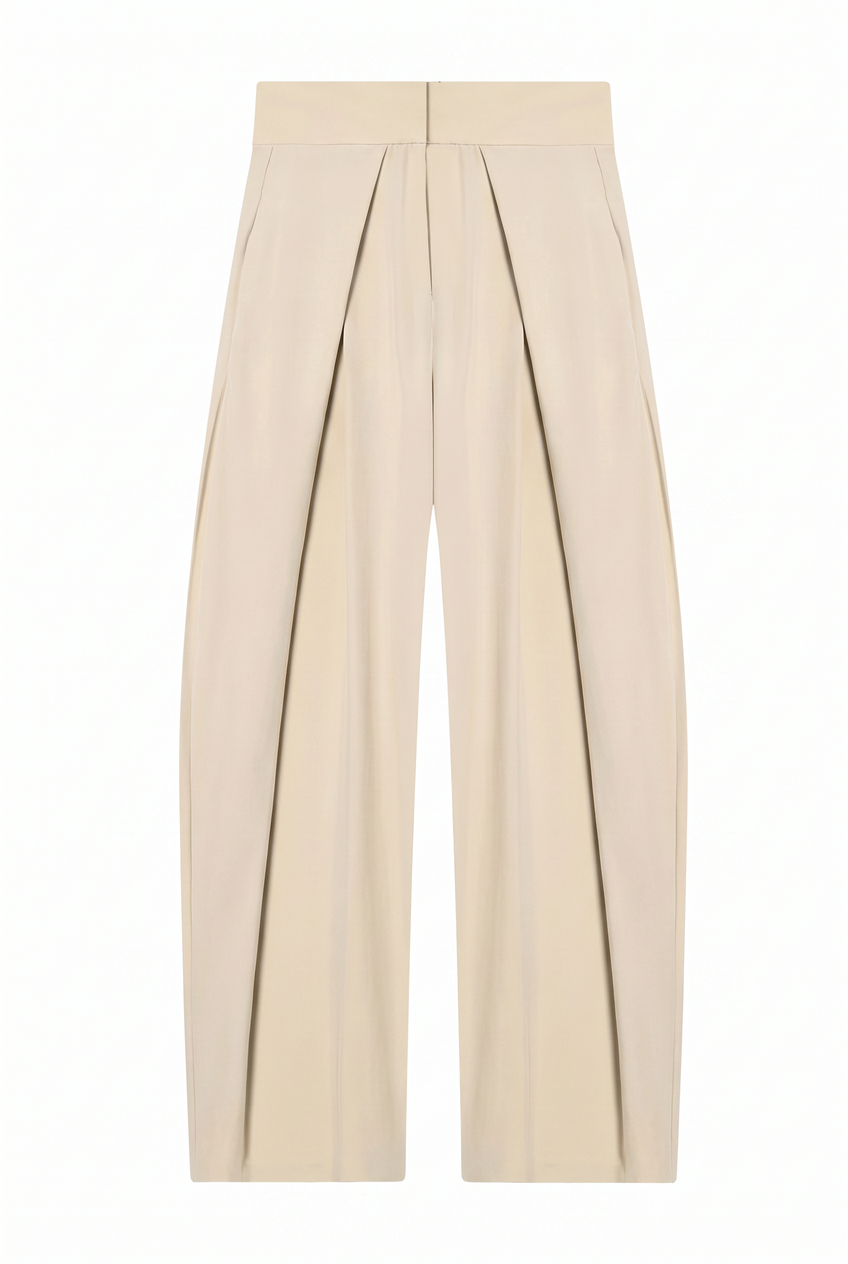 Kovelle pleated wide leg trousers in beige, flat product view