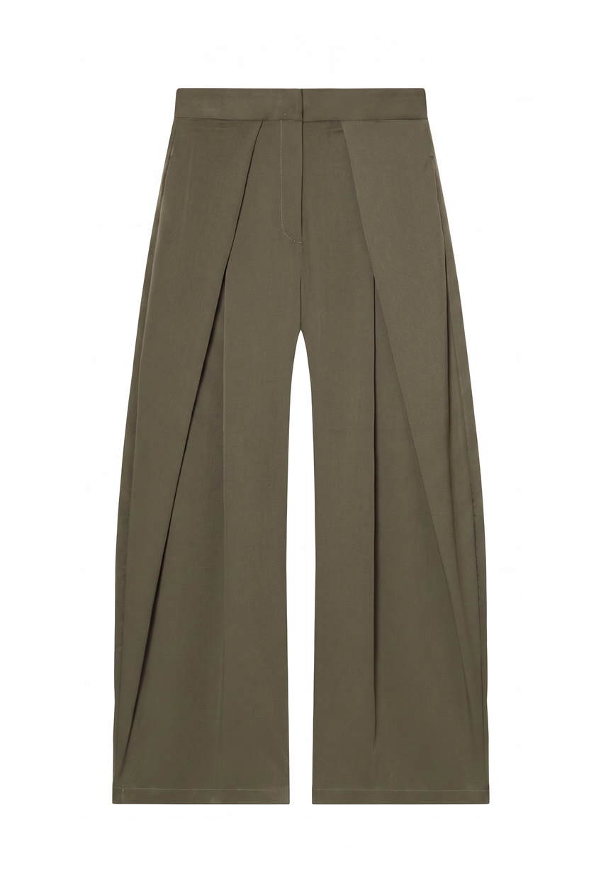 Kovelle pleated wide leg trousers in olive, flat product view