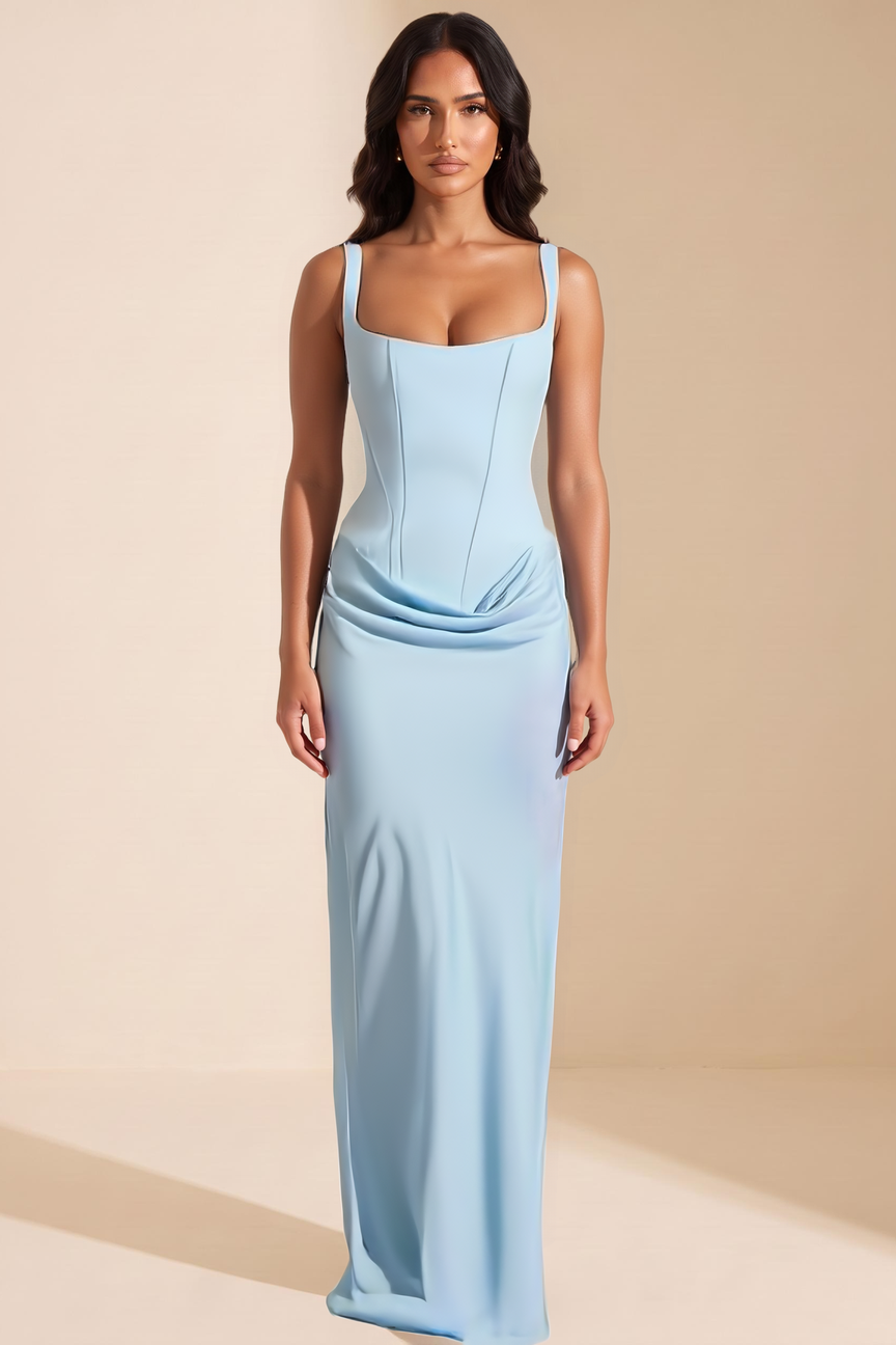 Powder Blue Corset Draped Maxi Dress