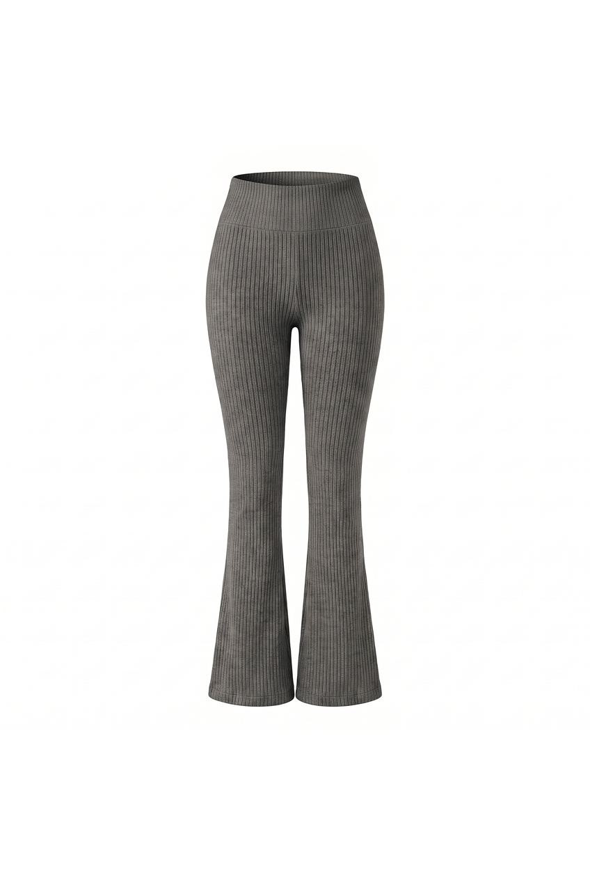 Kovelle rib flare leggings in charcoal, flat product view