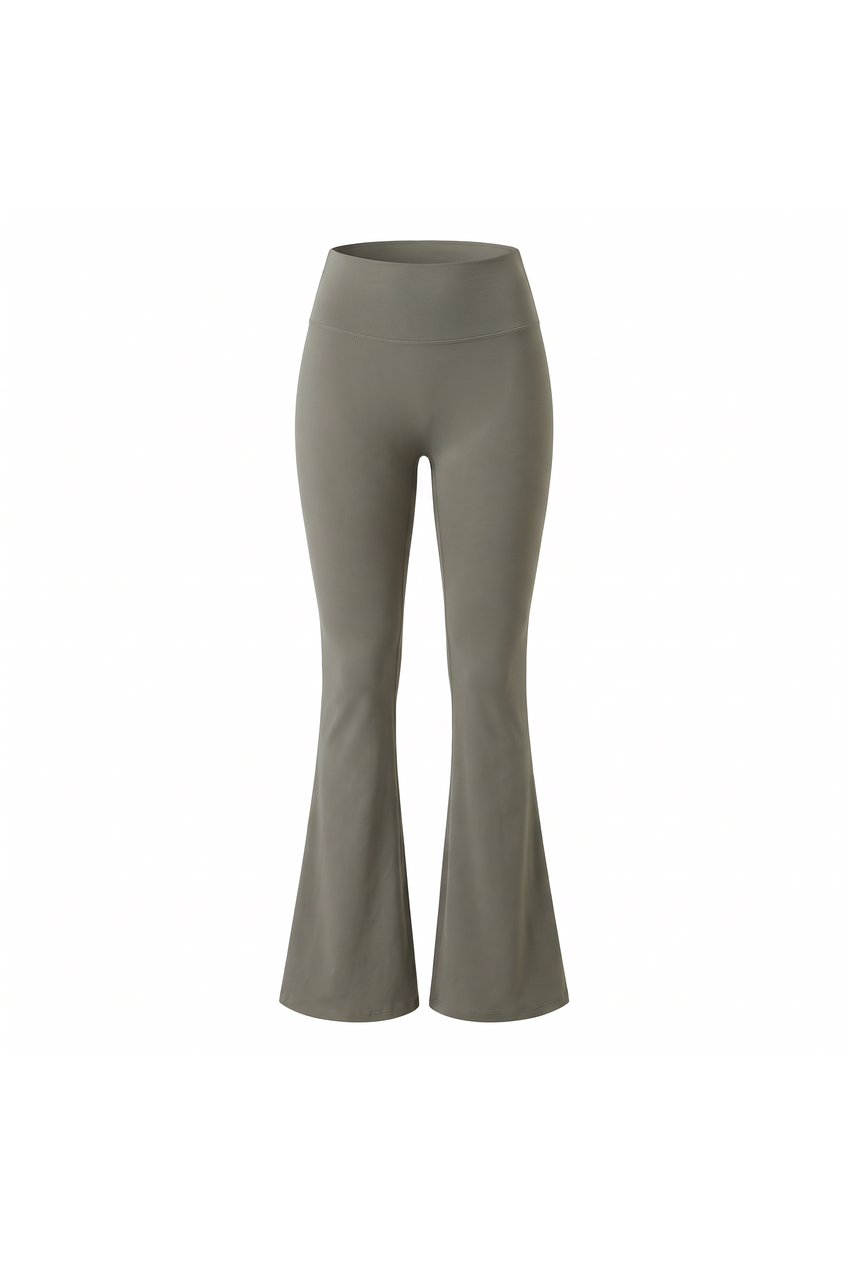 Kovelle sculpt flare pant in green grey, flat product view showing the full garment