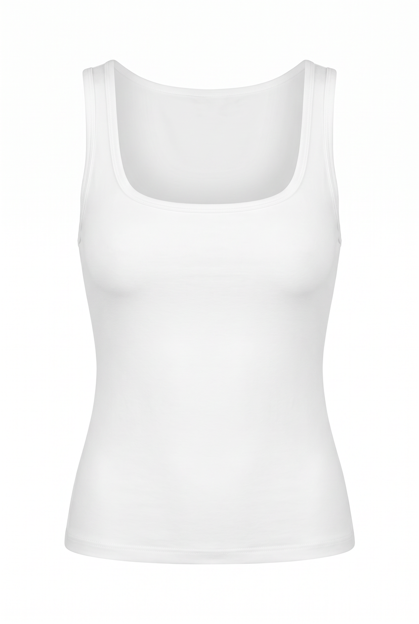 Kovelle sculpted square neck tank in white, flat product view