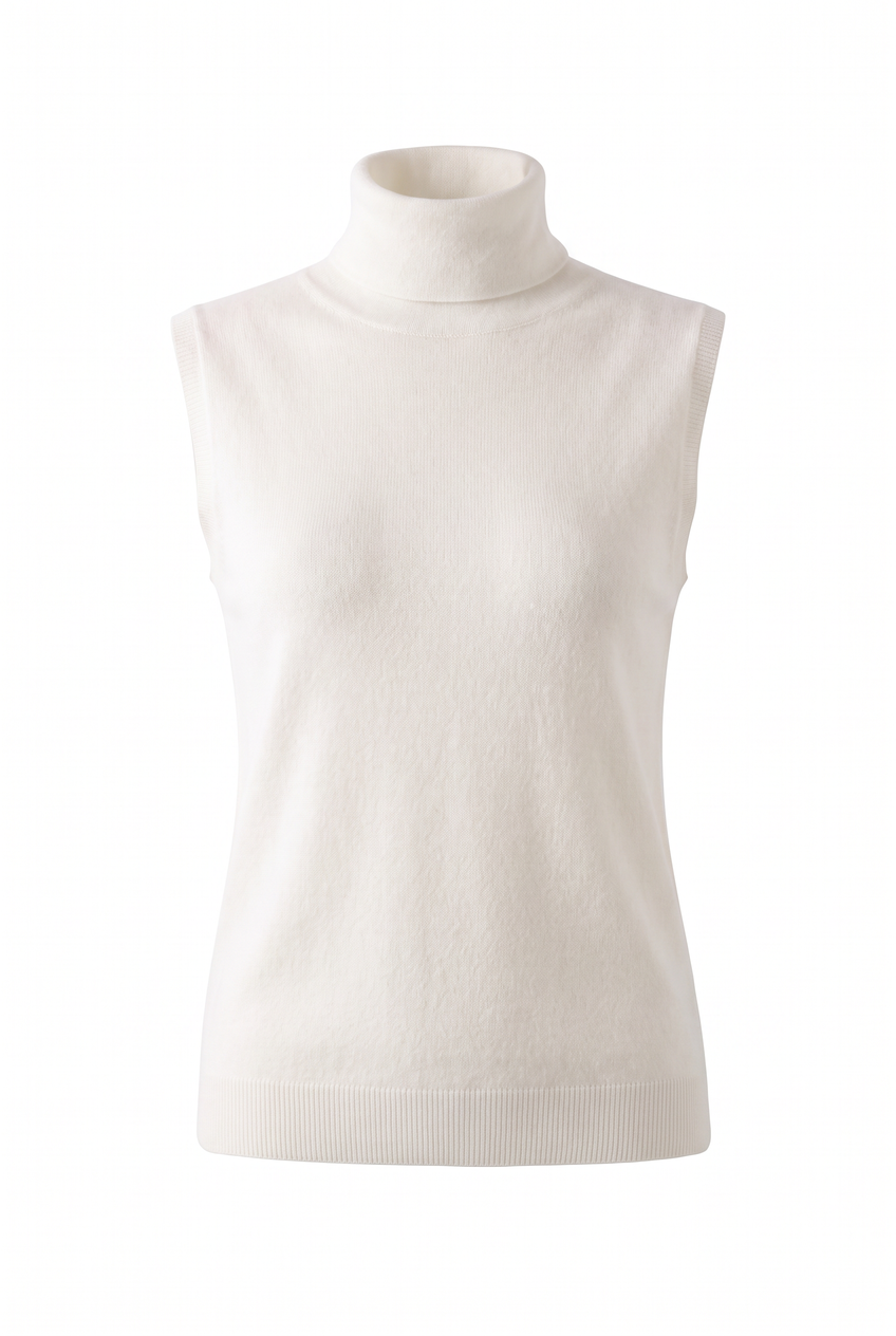 Kovelle sleeveless turtleneck knit in white, flat product view