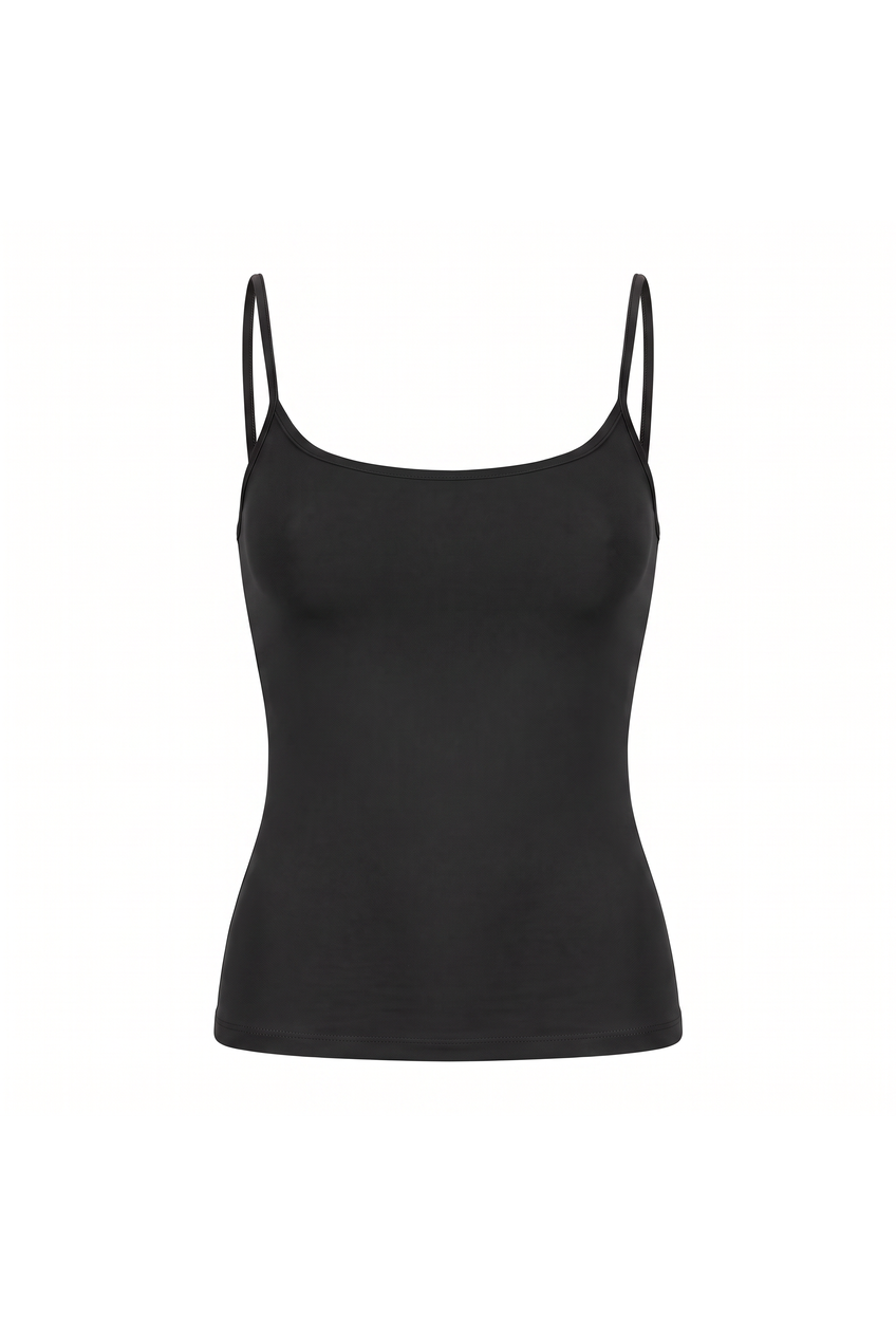Kovelle strappy sculpt vest in black, flat product view