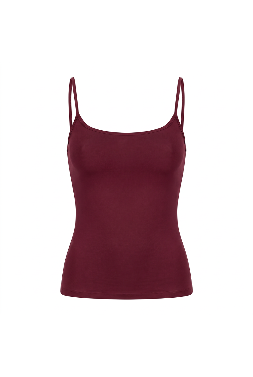 Kovelle strappy sculpt vest in burgundy, flat product view