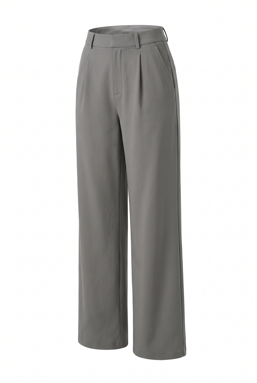 Kovelle stretch tailored work trousers in grey, flat product view showing the full garment