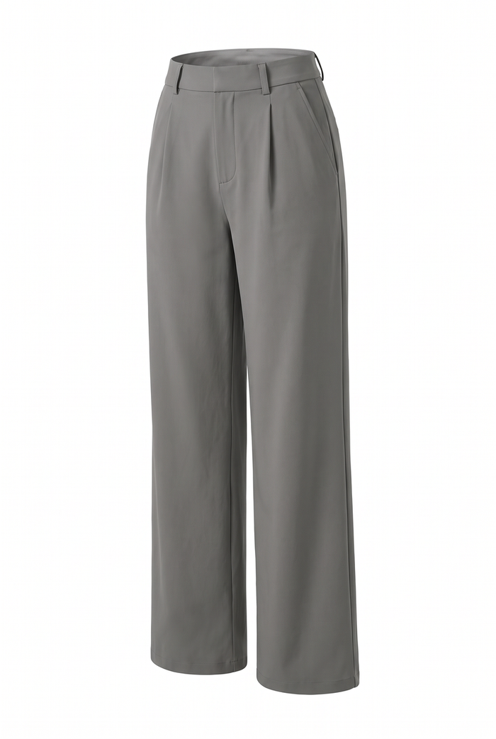 Kovelle stretch tailored work trousers in grey, flat product view showing the full garment