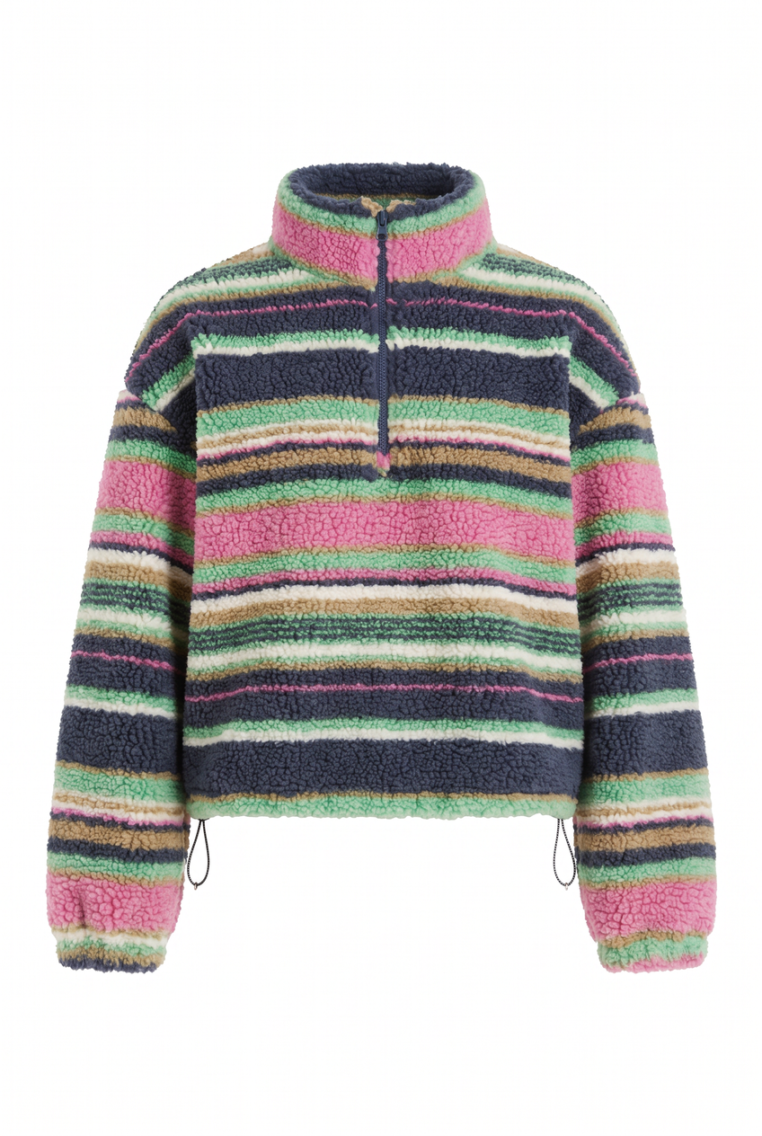 Kovelle striped sherpa half zip in multi stripe, flat product view