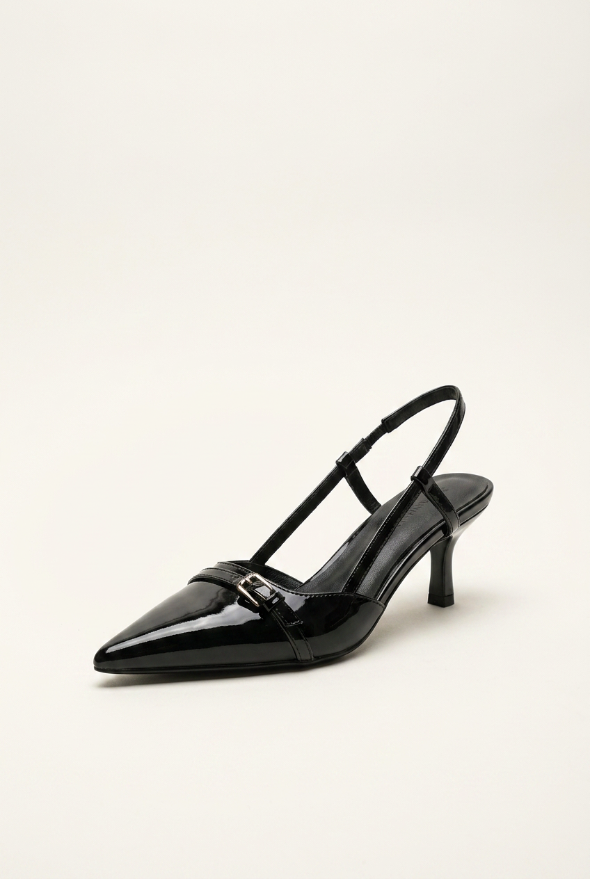 Slingback Kitten Heel in black patent, studio
