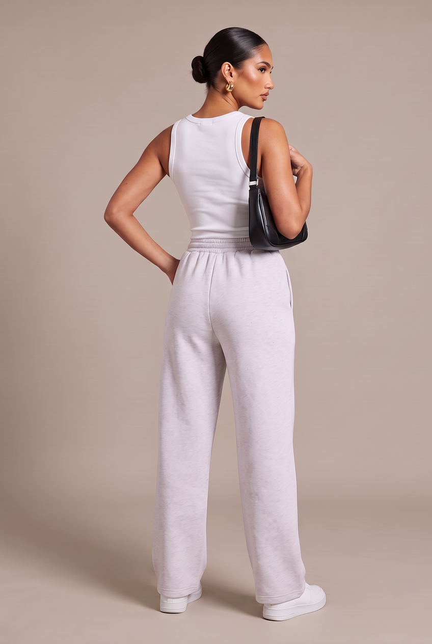 Kovelle wide leg joggers in light grey, back view on model