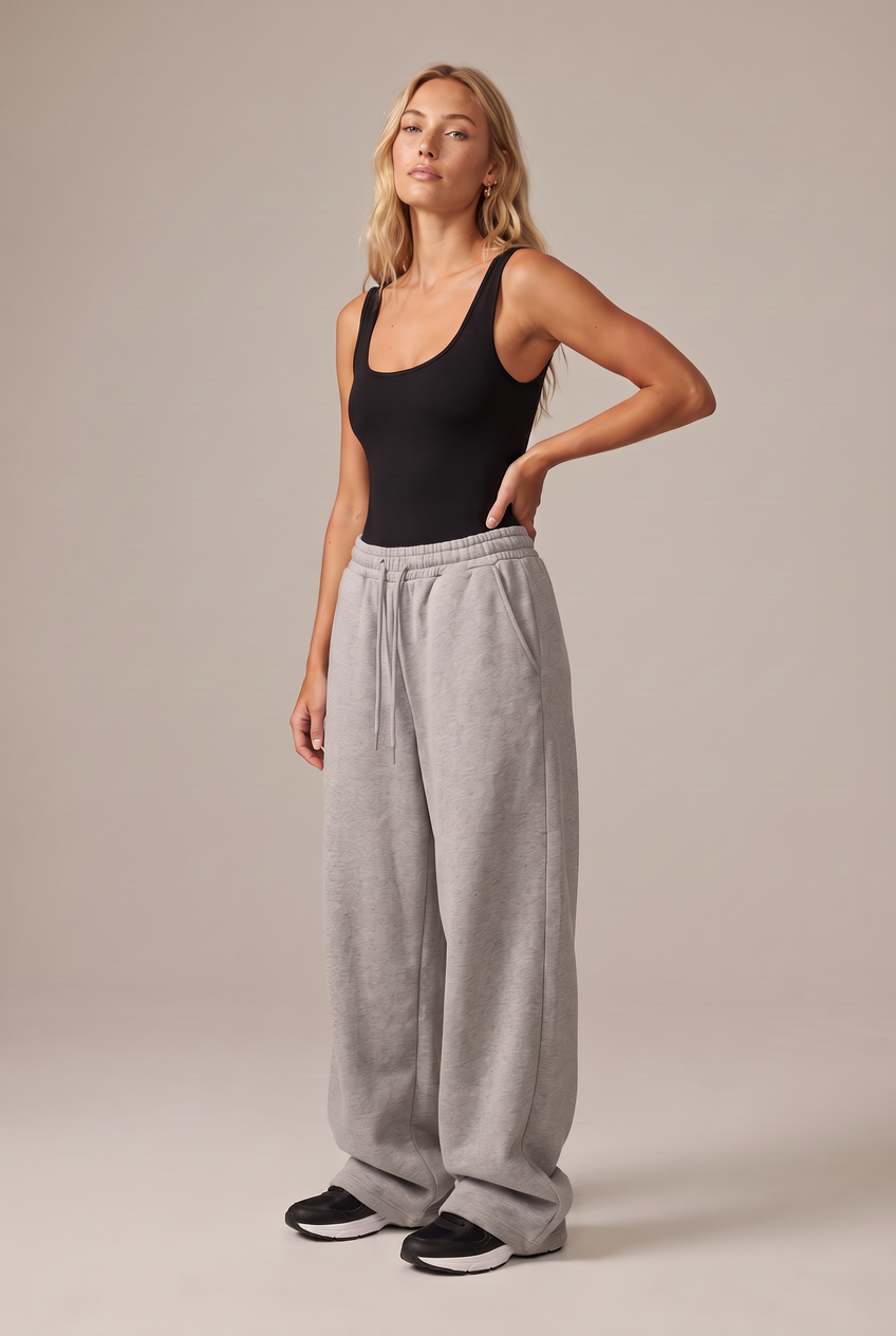 Kovelle wide leg sweatpants in black, front view on model