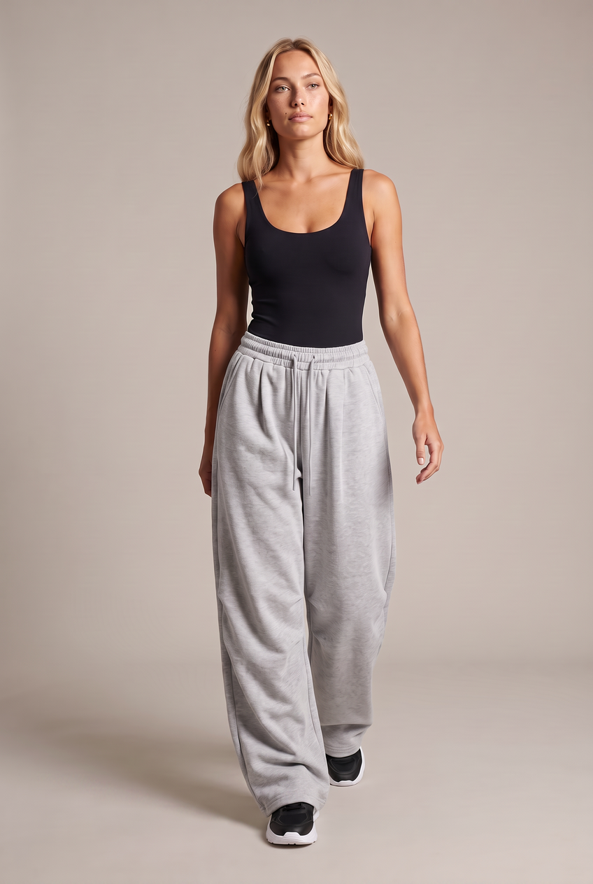 Kovelle wide leg sweatpants in grey marl, walking, full length on model