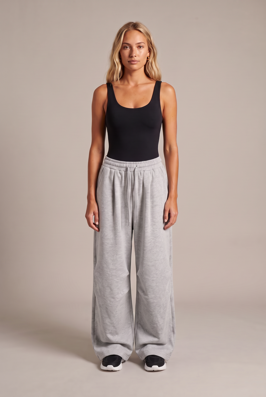 Kovelle wide leg sweatpants in grey marl, front view on model