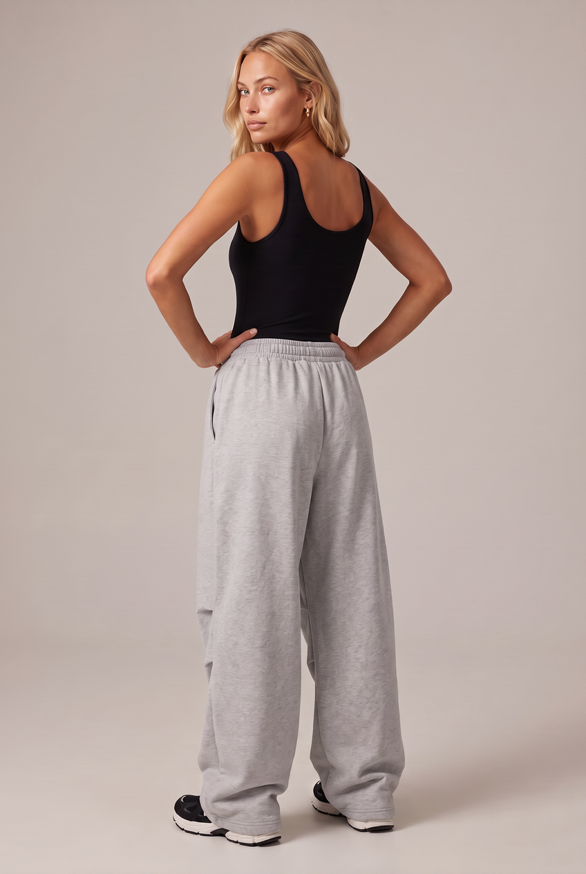 Kovelle wide leg sweatpants in grey marl, back view on model
