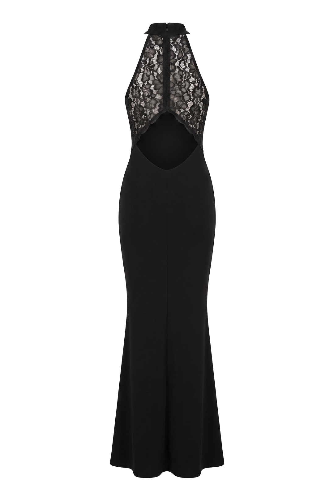 The Kovelle After-Dark Lace Halter Maxi Dress photographed on its own against a white background