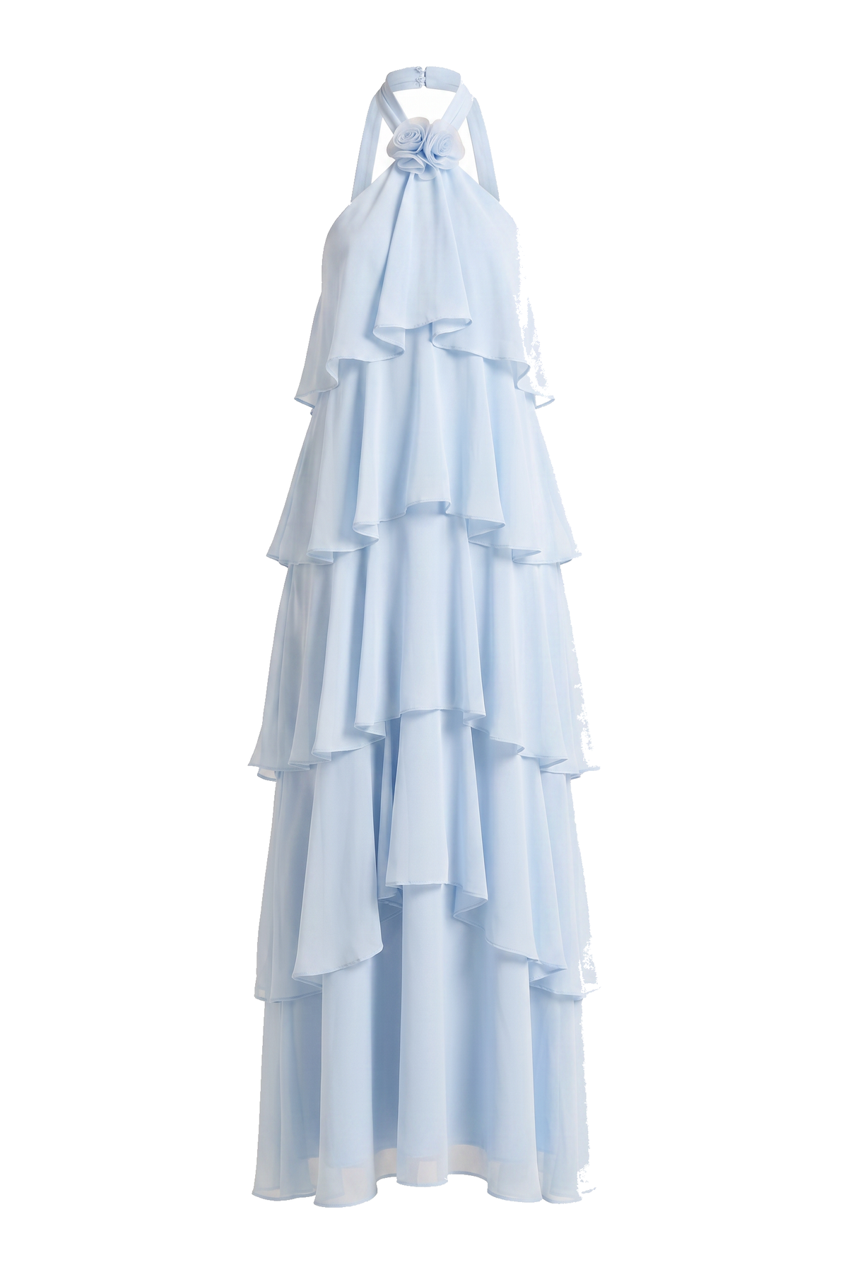 Blue Ruffle Halter Chiffon Maxi Dress