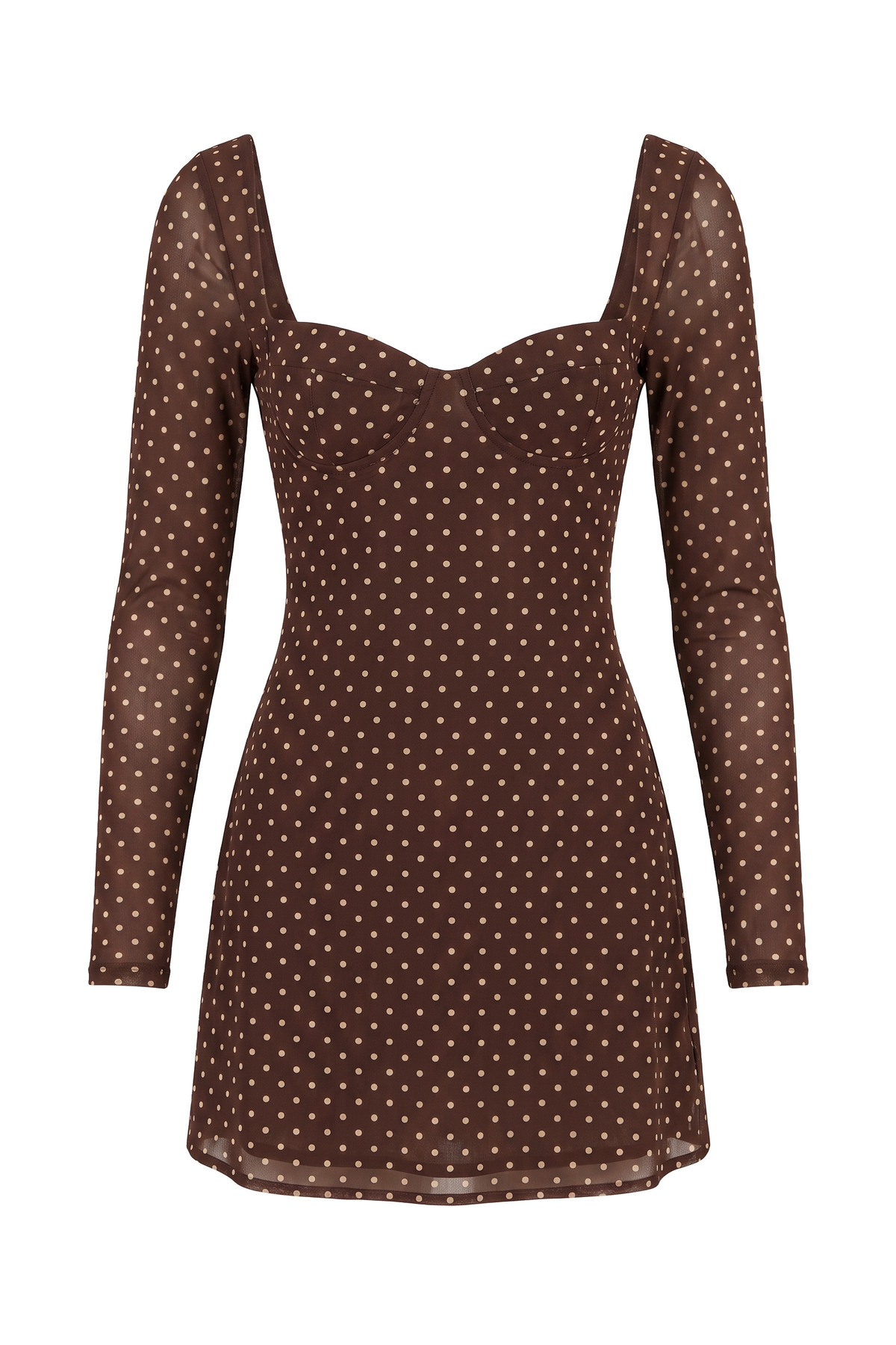 Brown Polka Dot Long Sleeve Mini Dress