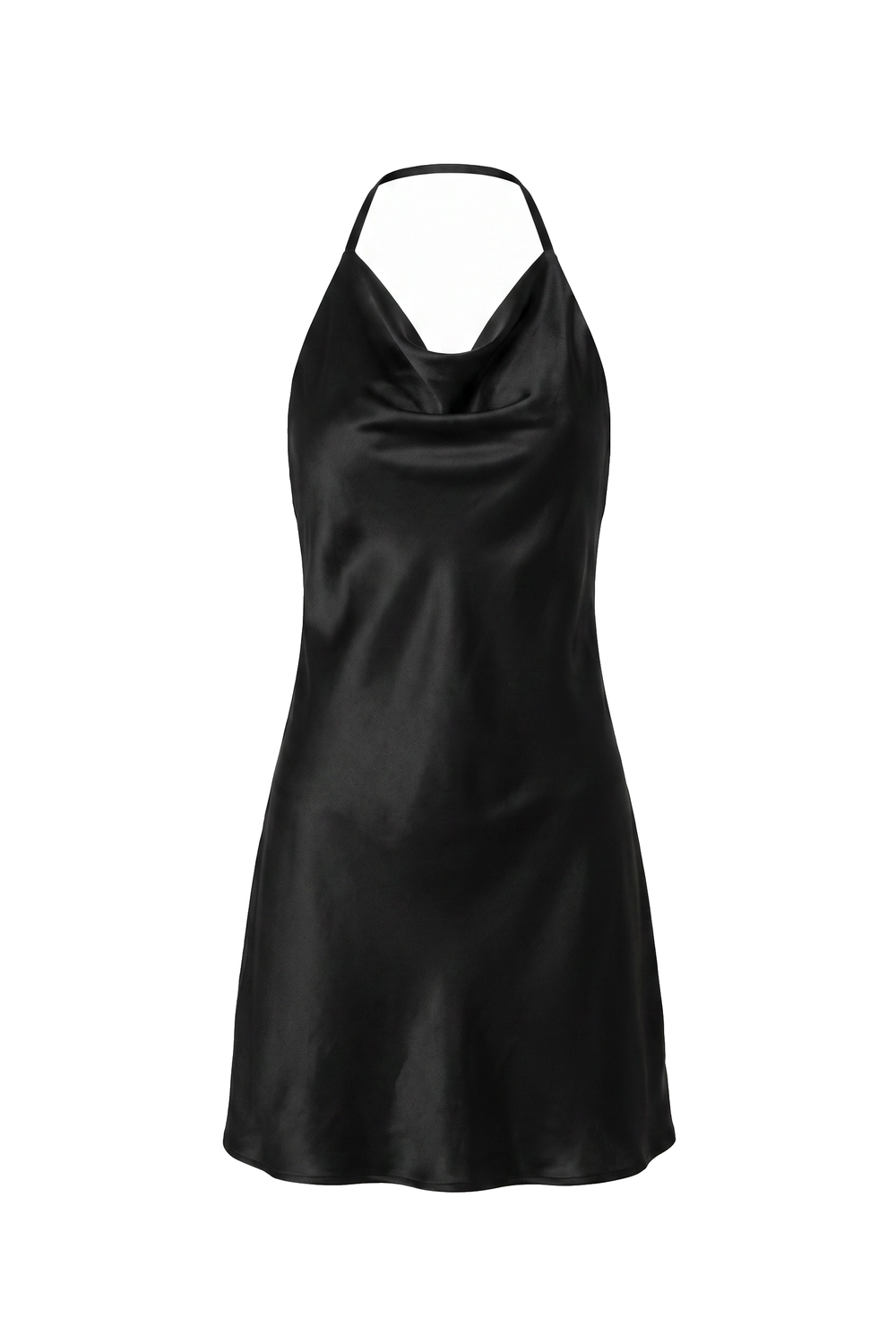 The Kovelle First-Date Satin Halter Mini Dress photographed on its own against a white background