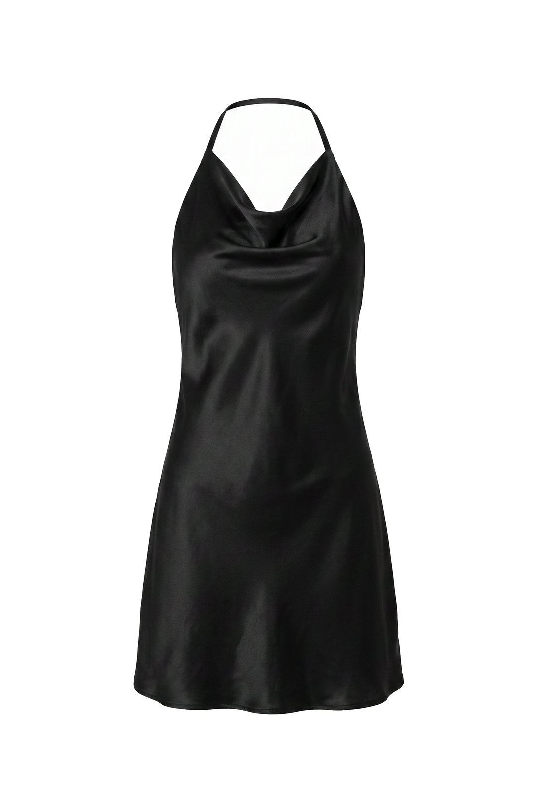 The Kovelle First-Date Satin Halter Mini Dress photographed on its own against a white background