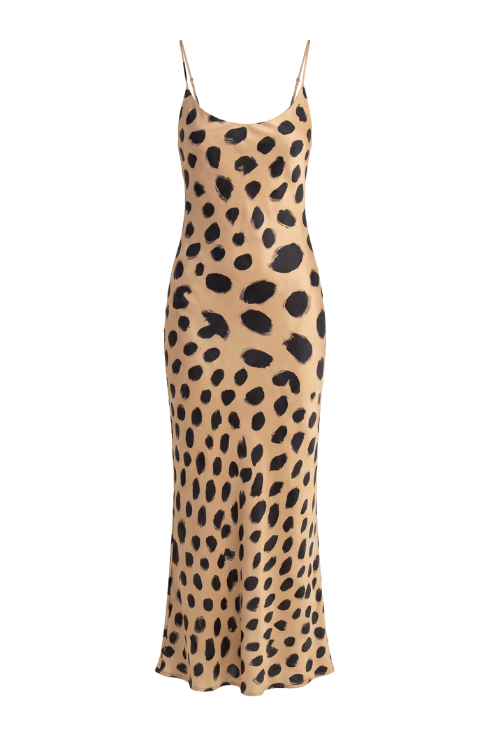 Painted Dot Satin Slip Maxi Dress, product shot on white