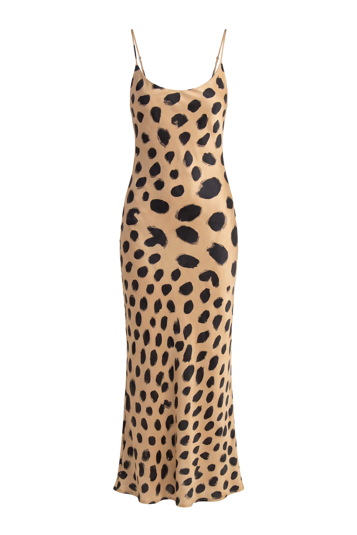 Painted Dot Satin Slip Maxi Dress, product shot on white