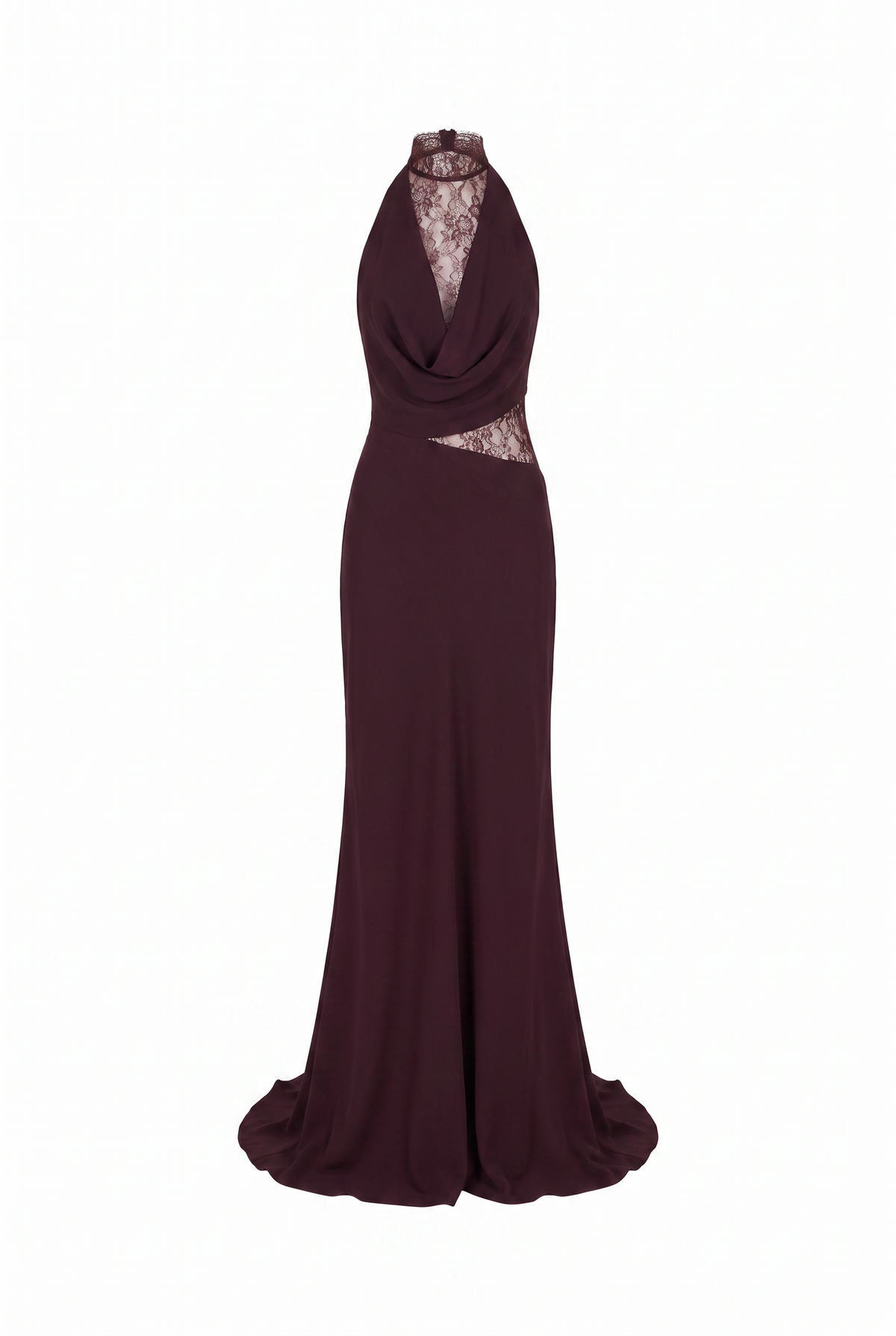Mocha Lace Halter Cowl Maxi Dress