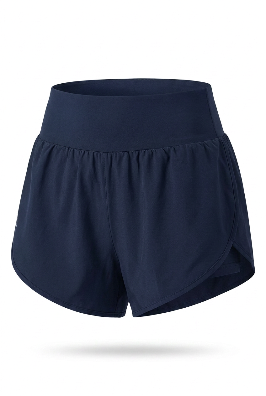 Kovelle relaxed yoga shorts in navy, flat product view