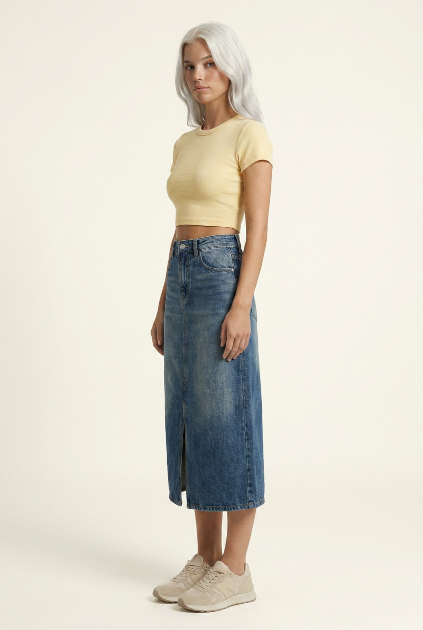 The Long-Sunday Denim Midi Skirt