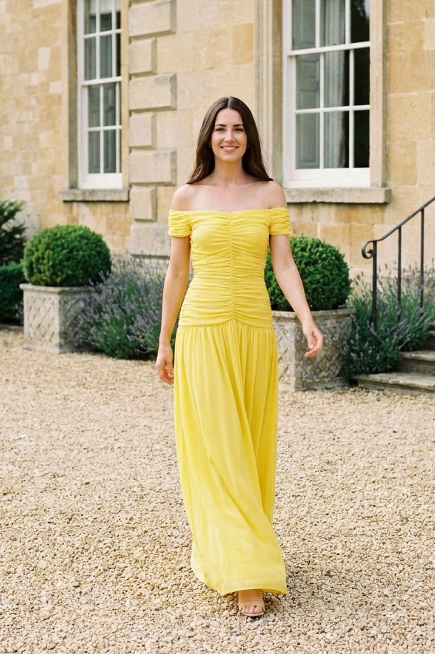Off shoulder ruched maxi dress