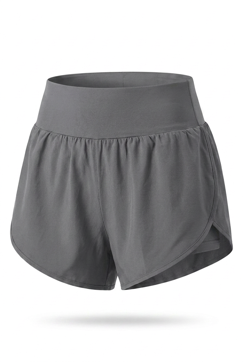 Kovelle relaxed yoga shorts in grey, flat product view