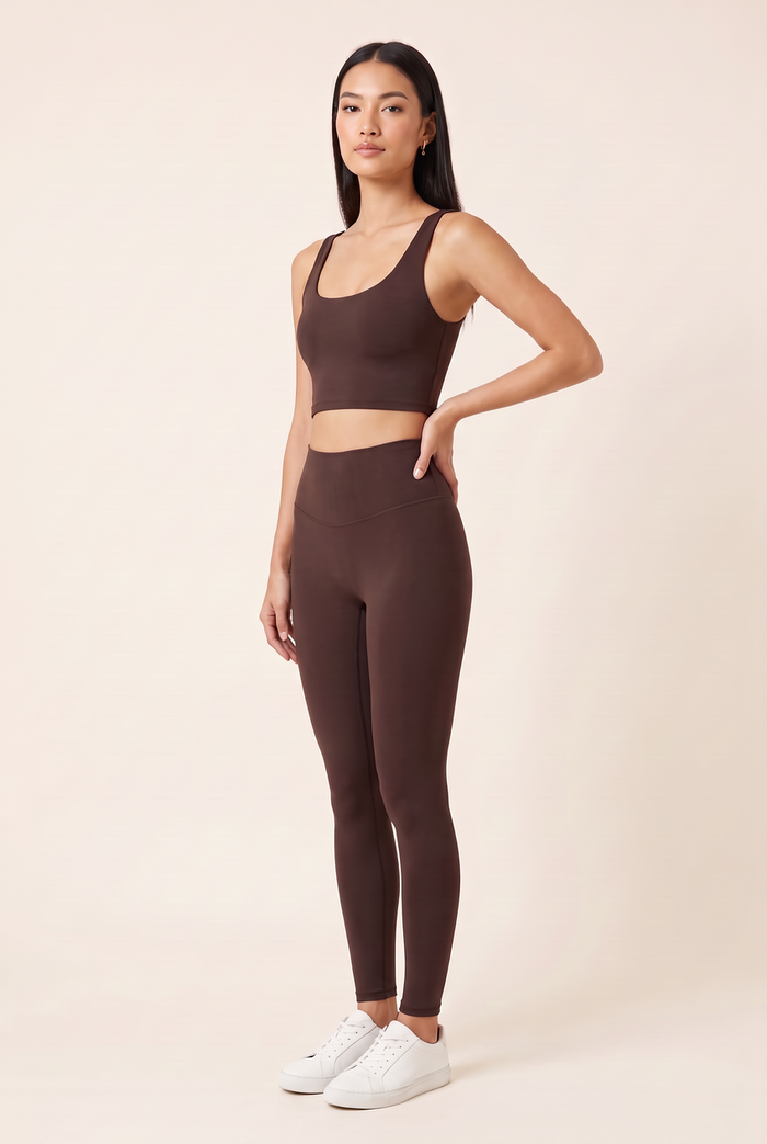 Kovelle high waist sculpt legging in dark coffee, front view on model