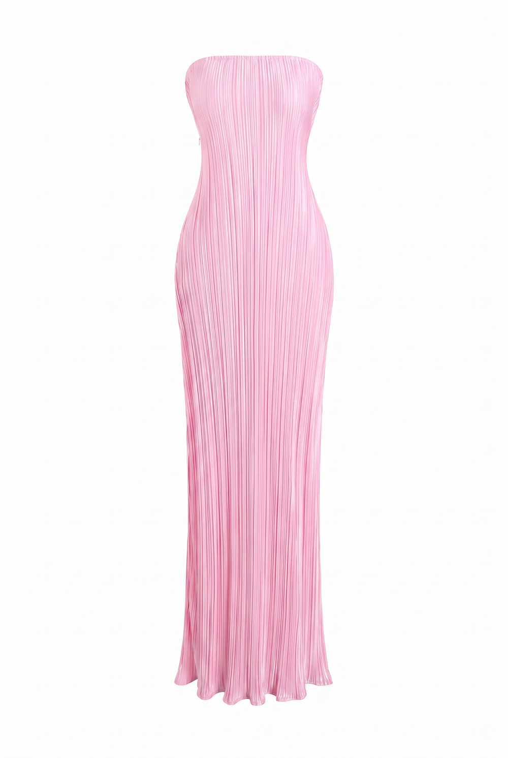 Baby pink pleated strapless maxi dress, product view