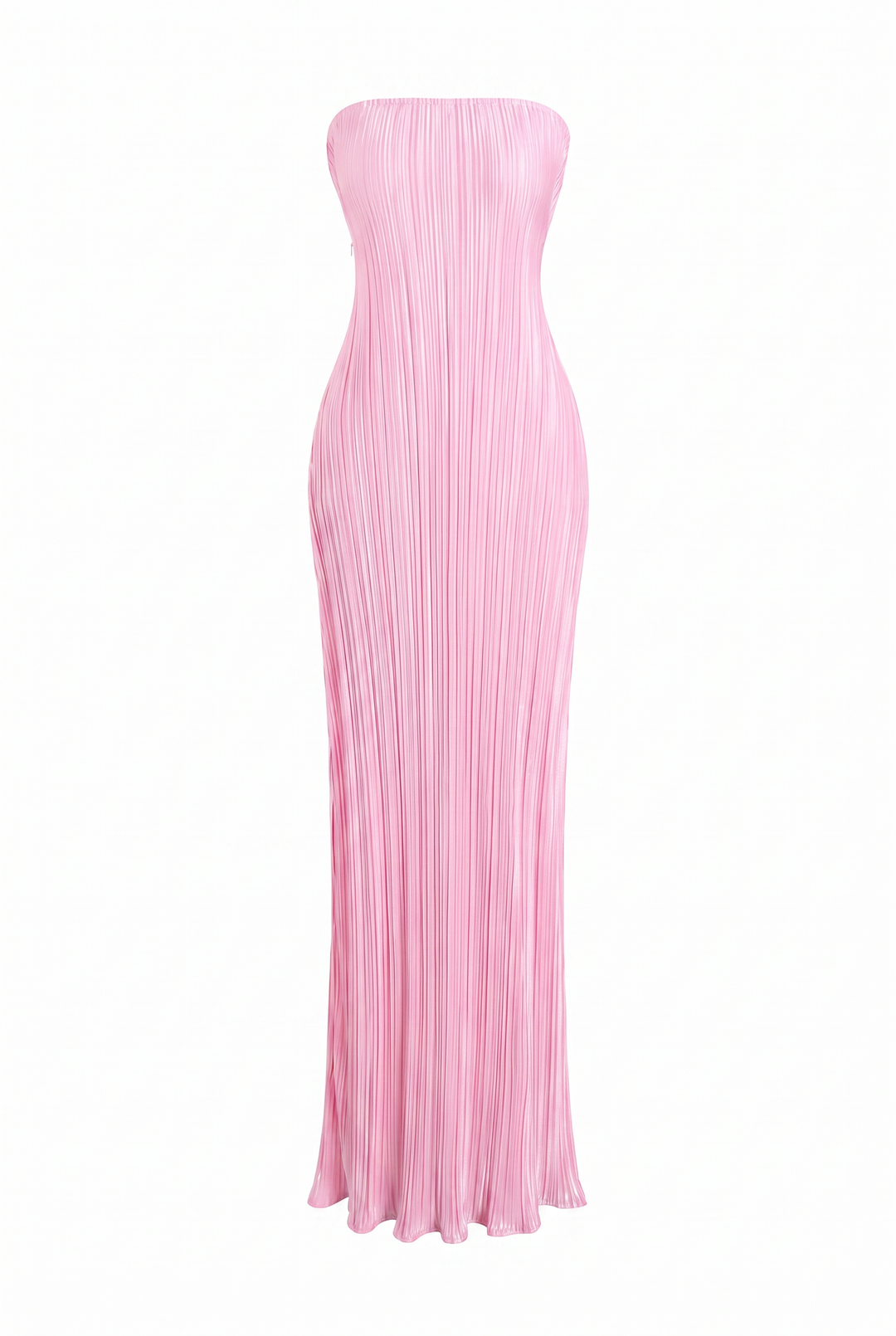 Baby pink pleated strapless maxi dress, product view