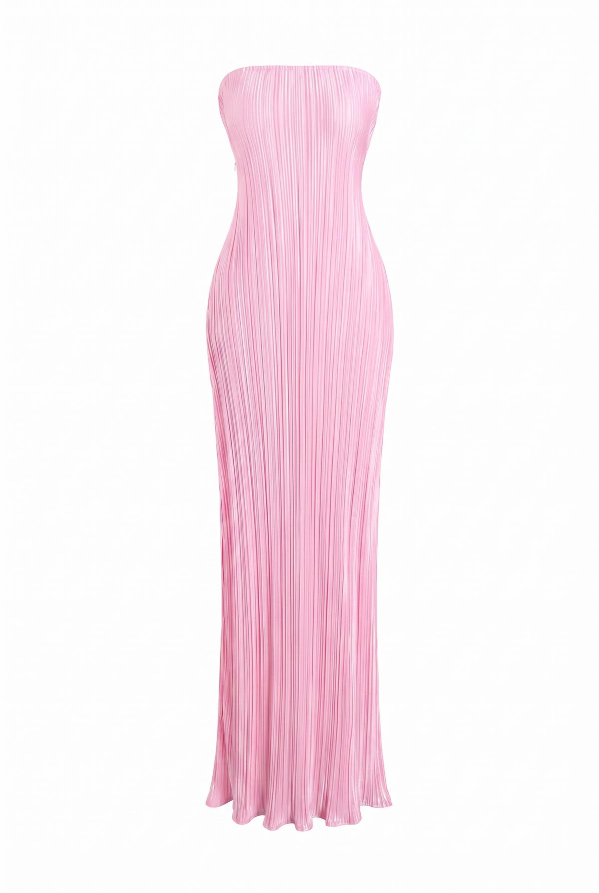 Baby Pink Pleated Strapless Maxi Dress