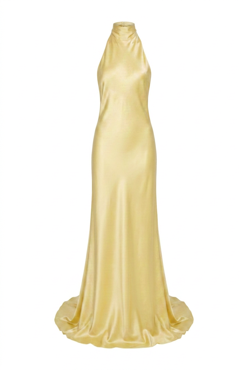 Pistachio Scarf Neck Satin Maxi Dress